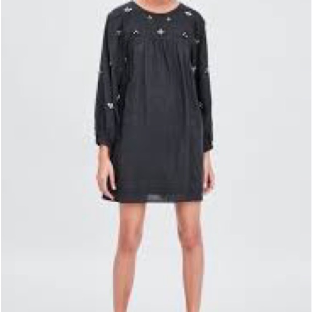 EUC Zara gray dress with jeweled detail